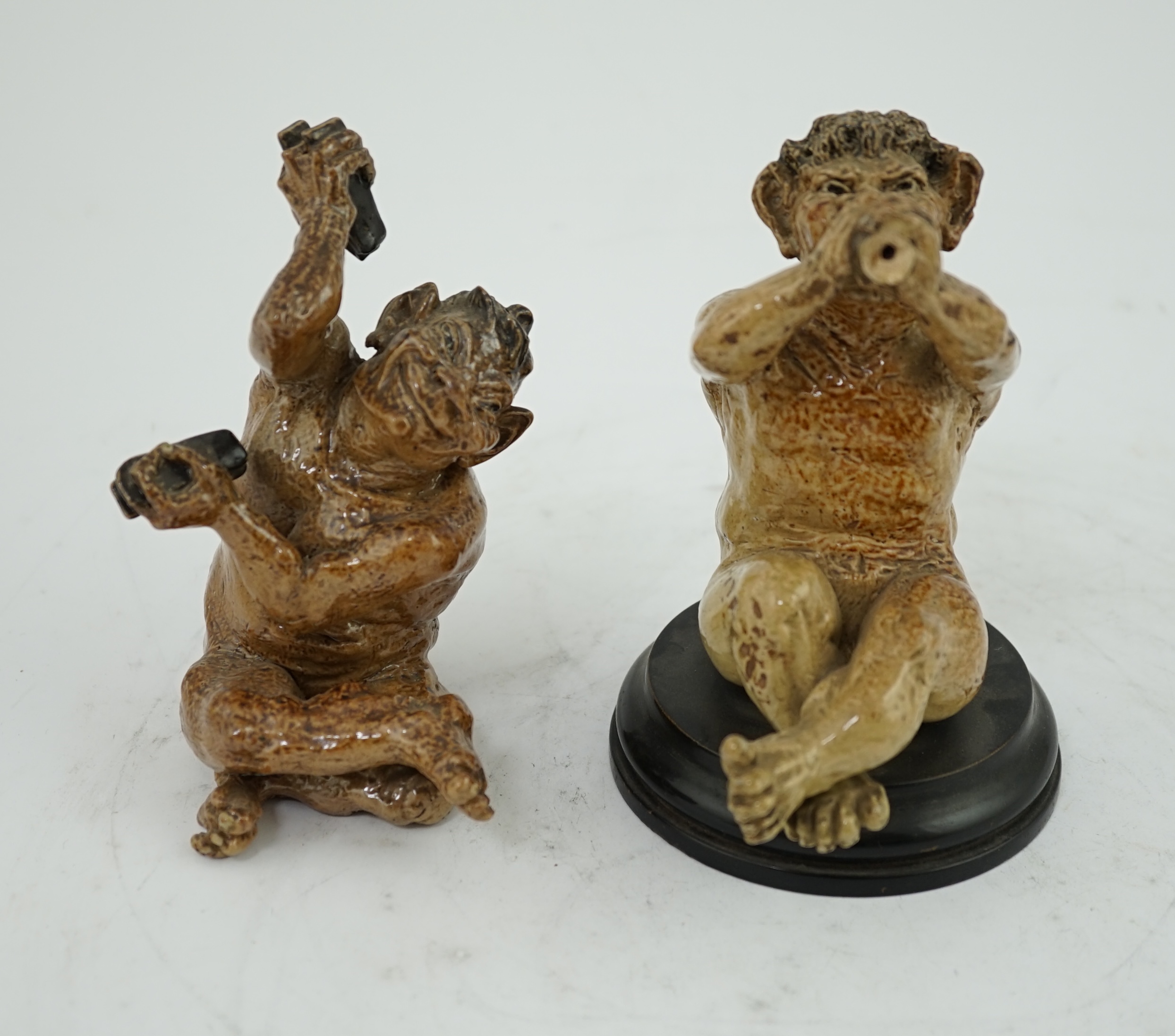 Two Martin Brothers stoneware grotesque musician imp figures, late 19th/early 20th century